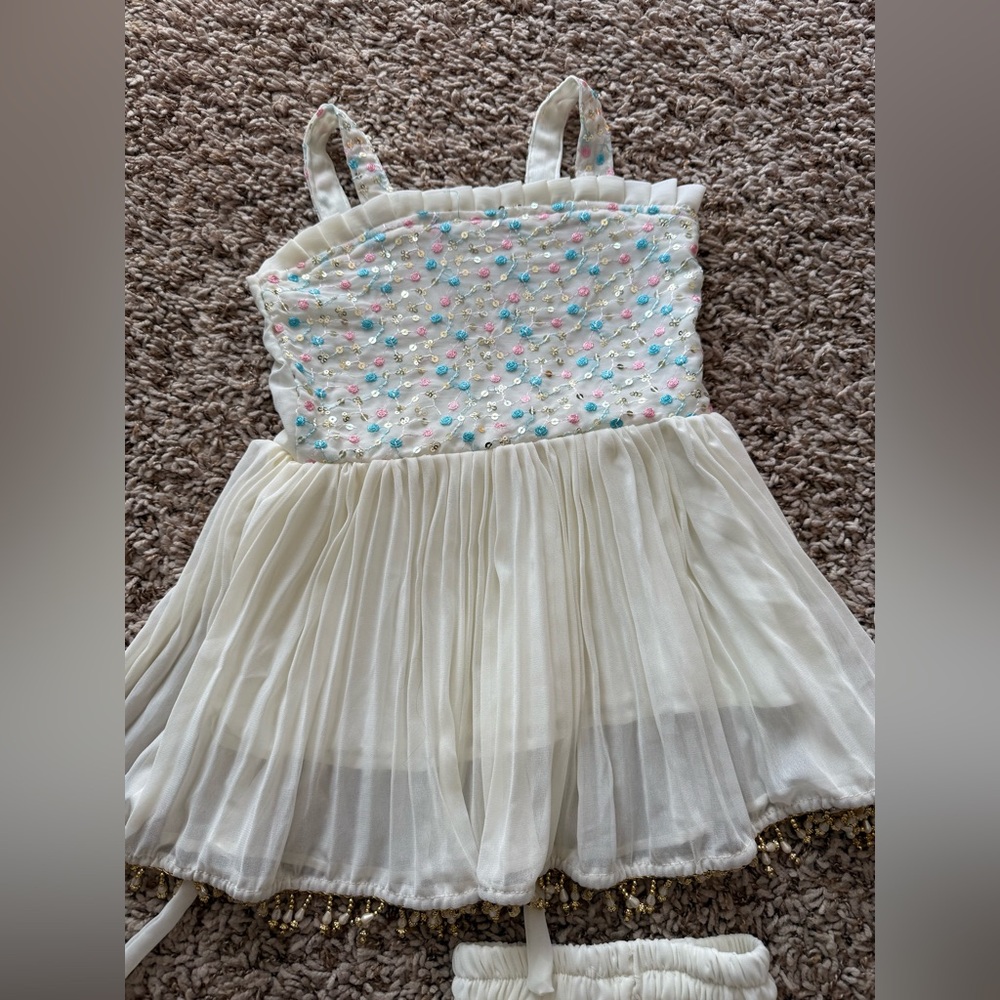 Little girls White gharara set with Colorful Beading
